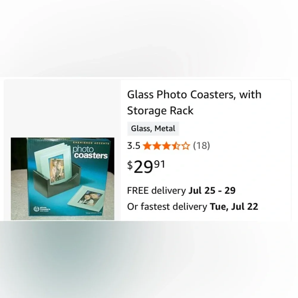NIB Glass Photo Coasters Set – 2x3 Display – Holder Missing – Box Damaged